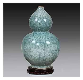 青花 青と白の花模様の瓢箪型陶器瓶 青花 青と白の花模様の瓢箪型陶器瓶